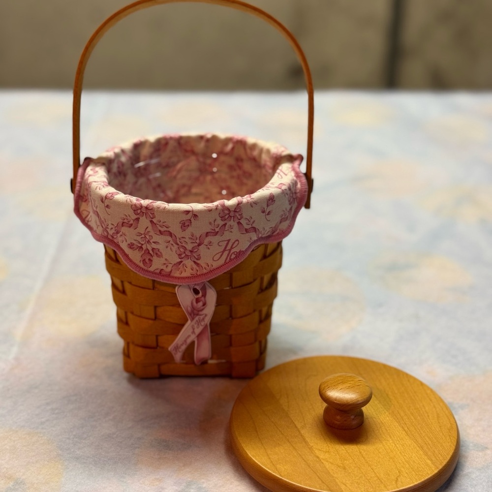 Wooden Basket with Pink Floral Lining